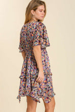 Load image into Gallery viewer, Umgee Floral Ruffled Tiered Dress in Violet Mix Dress Umgee   
