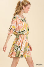Load image into Gallery viewer, Umgee Abstract Print 3/4 Sleeve Dress in Sage Mix Dress Umgee   
