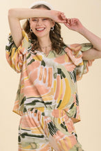 Load image into Gallery viewer, Umgee Abstract Top with Puff Sleeves in Sage Mix Top Umgee   
