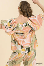 Load image into Gallery viewer, Umgee Abstract Top with Puff Sleeves in Sage Mix FINAL SALE Top Umgee   
