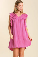 Load image into Gallery viewer, Umgee Snow Washed Dress with Pleated Details in Hot Pink Dress Umgee   
