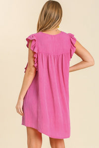 Umgee Snow Washed Dress with Pleated Details in Hot Pink Dress Umgee   