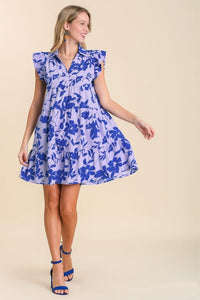 Umgee Floral Print Collar Tiered Dress in Lavender Dress Umgee   