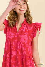 Load image into Gallery viewer, Umgee Floral Print Collar Tiered Dress in Red Dress Umgee   
