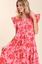 Load image into Gallery viewer, Umgee Split Neck Graphic Floral Print Tiered Maxi Dress in Rose Mix Dress Umgee   

