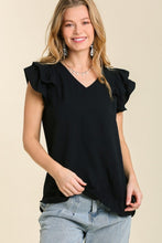 Load image into Gallery viewer, Umgee Flutter Sleeve V-Neck Top in Black Top Umgee   

