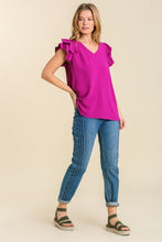 Load image into Gallery viewer, Umgee Flutter Sleeve V-Neck Top in Purple Top Umgee   
