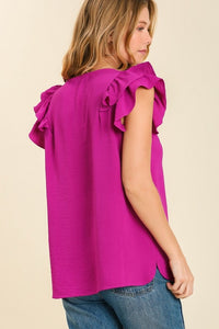 Umgee Flutter Sleeve V-Neck Top in Purple Top Umgee   