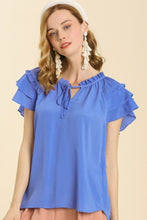 Load image into Gallery viewer, Umgee Azure Blue Top with Short Ruffled Sleeves FINAL SALE Top Umgee   
