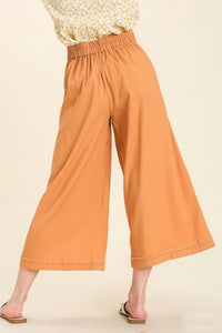 Umgee Pleated Detail Elastic Waist Band & Wide Leg Pants in Desert Pants Umgee   
