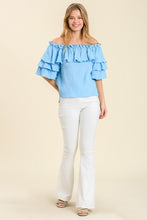 Load image into Gallery viewer, Umgee Gauze Ruffled Top in Sky Blue Top Umgee   

