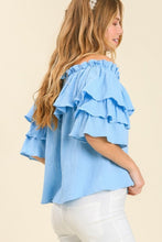 Load image into Gallery viewer, Umgee Gauze Ruffled Top in Sky Blue Top Umgee   
