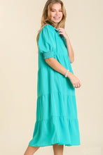 Load image into Gallery viewer, Umgee Collared Tiered Midi Dress in Aqua Mint Dress Umgee   
