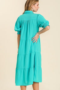 Umgee Collared Tiered Midi Dress in Aqua Mint Dress Umgee   
