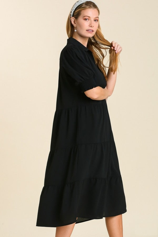 Umgee Collared Tiered Midi Dress in Black ON ORDER – June Adel
