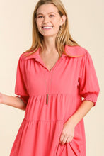 Load image into Gallery viewer, Umgee Collared Tiered Midi Dress in Coral Pink Dress Umgee   
