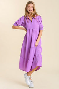 Umgee Collared Tiered Midi Dress in Lavender Dress Umgee   