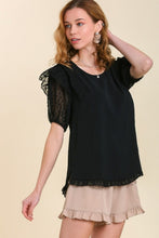 Load image into Gallery viewer, Umgee Top with Ruffled Shoulders and Polka Dot Details in Black Top Umgee   
