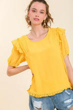 Load image into Gallery viewer, Umgee Top with Ruffled Shoulders and Polka Dot Details in Lemonade Top Umgee   

