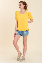 Load image into Gallery viewer, Umgee Top with Ruffled Shoulders and Polka Dot Details in Lemonade Top Umgee   
