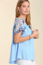 Load image into Gallery viewer, Umgee Linen Blend Top with Floral Sleeves in Sky Mix Top Umgee   
