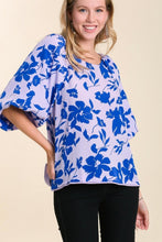 Load image into Gallery viewer, Umgee Graphic Floral Print Boat Neck High Low Split Hem Top in Lavender Mix Top Umgee   
