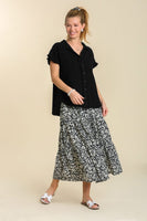 Umgee Short Sleeve Collared Button Up Top with Frayed Hem in Black Top Umgee   