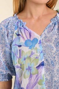Umgee Mixed Print Floral Top in Blue FINAL SALE Top Umgee   