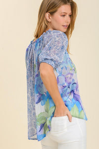Umgee Mixed Print Floral Top in Blue FINAL SALE Top Umgee   