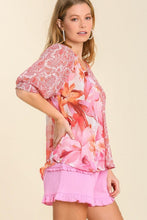 Load image into Gallery viewer, Umgee Mixed Print Floral Top in Coral Top Umgee   
