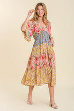 Load image into Gallery viewer, Umgee Mixed Floral Print Tiered V-Neck Midi Dress in Coral Mix Dress Umgee   
