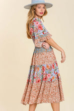 Load image into Gallery viewer, Umgee Mixed Floral Print Tiered V-Neck Midi Dress in Peri Blue Mix Dress Umgee   
