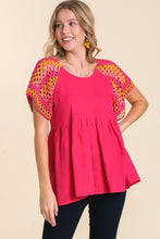 Load image into Gallery viewer, Umgee Baby Doll Top with Crochet Sleeves in Hot Pink-FINAL SALE top Umgee   
