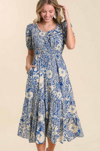 Umgee Abstract Floral Print Maxi Dress in Blue Mix Dress Umgee   