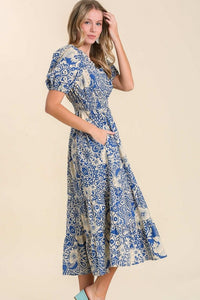 Umgee Abstract Floral Print Maxi Dress in Blue Mix Dress Umgee   