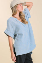 Load image into Gallery viewer, Umgee Mineral Wash Gauze Fabric Tunic Top in Light Denim Blue Color  Umgee   
