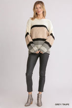 Load image into Gallery viewer, Umgee Multicolor Mixed Fabric Pullover Sweater in Grey/Taupe FINAL SALE Top Umgee   
