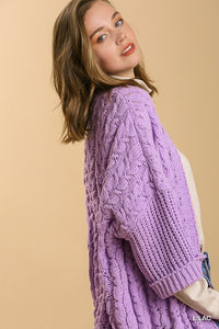 Umgee Open Front Cable Knit Cardigan in Lilac Cardigan Umgee   