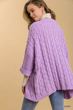 Load image into Gallery viewer, Umgee Open Front Cable Knit Cardigan in Lilac Cardigan Umgee   
