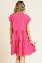 Load image into Gallery viewer, Umgee Hot Pink Tiered Dress with Frayed Hem Dresses Umgee   
