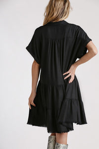 Umgee Linen Blend Tiered Dress in Black Dresses Umgee   