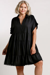 Umgee Linen Blend Tiered Dress in Black – June Adel
