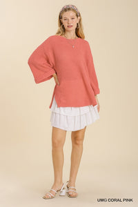 Umgee Waffle Knit Top in Coral Pink Top Umgee   