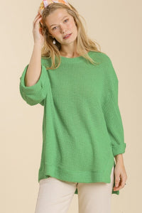 Umgee Waffle Knit Top in Mint Green Top Umgee   