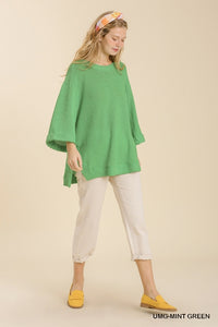 Umgee Waffle Knit Top in Mint Green Top Umgee   