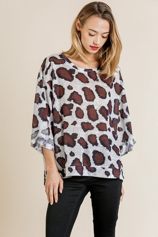 Umgee Top with Large Animal Print in Off White Mix Top Umgee   