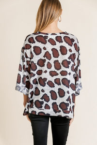 Umgee Top with Large Animal Print in Off White Mix Top Umgee   