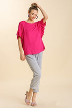 Load image into Gallery viewer, Umgee Linen Blend Top with Short Ruffled Sleeves in Hot Pink Shirts &amp; Tops Umgee   

