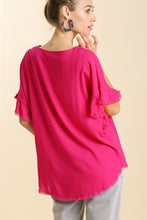 Load image into Gallery viewer, Umgee Linen Blend Top with Short Ruffled Sleeves in Hot Pink Shirts &amp; Tops Umgee   
