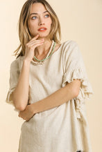 Load image into Gallery viewer, Umgee Linen Blend Top with Short Ruffled Sleeves in Oatmeal Shirts &amp; Tops Umgee   
